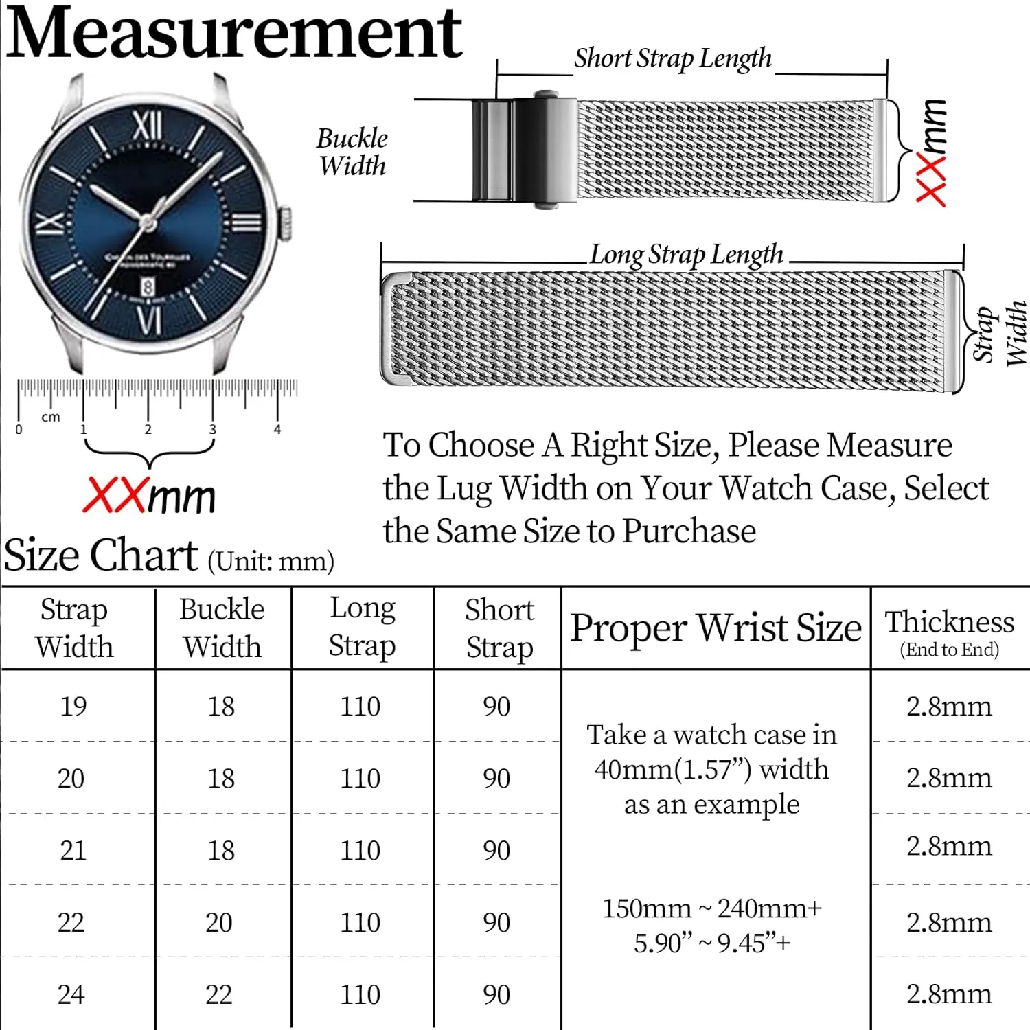 outsider Watch Band Replacements Silver/Black - 19mm 20mm 21mm 22mm 24mm REZERO Stainless Steel Watch Bands for Men, 316L Milanese Mesh Watch Straps, Brushed Matte Watch Bracelets, Metal 