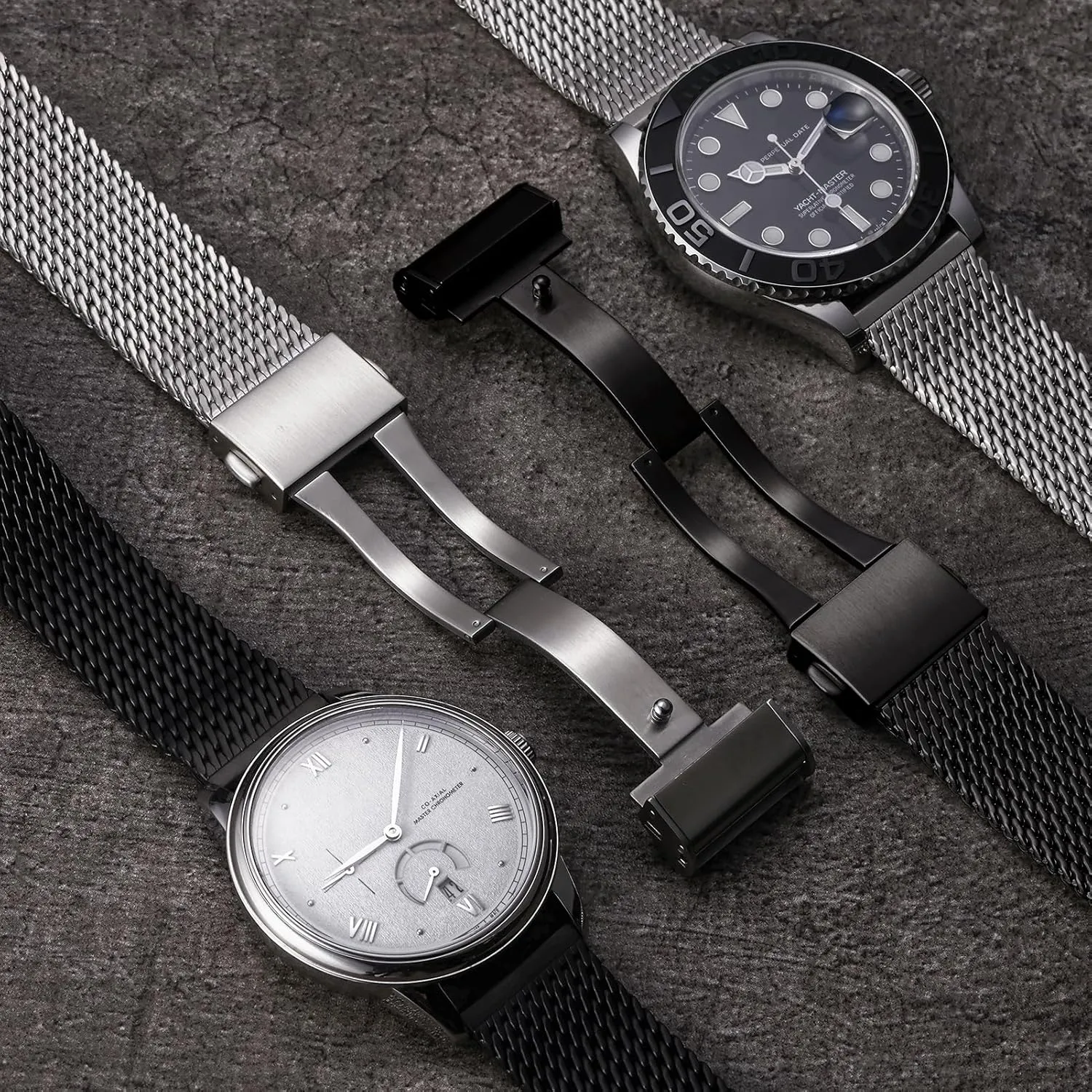 outsider Watch Band Replacements Silver/Black - 19mm 20mm 21mm 22mm 24mm REZERO Stainless Steel Watch Bands for Men, 316L Milanese Mesh Watch Straps, Brushed Matte Watch Bracelets, Metal 