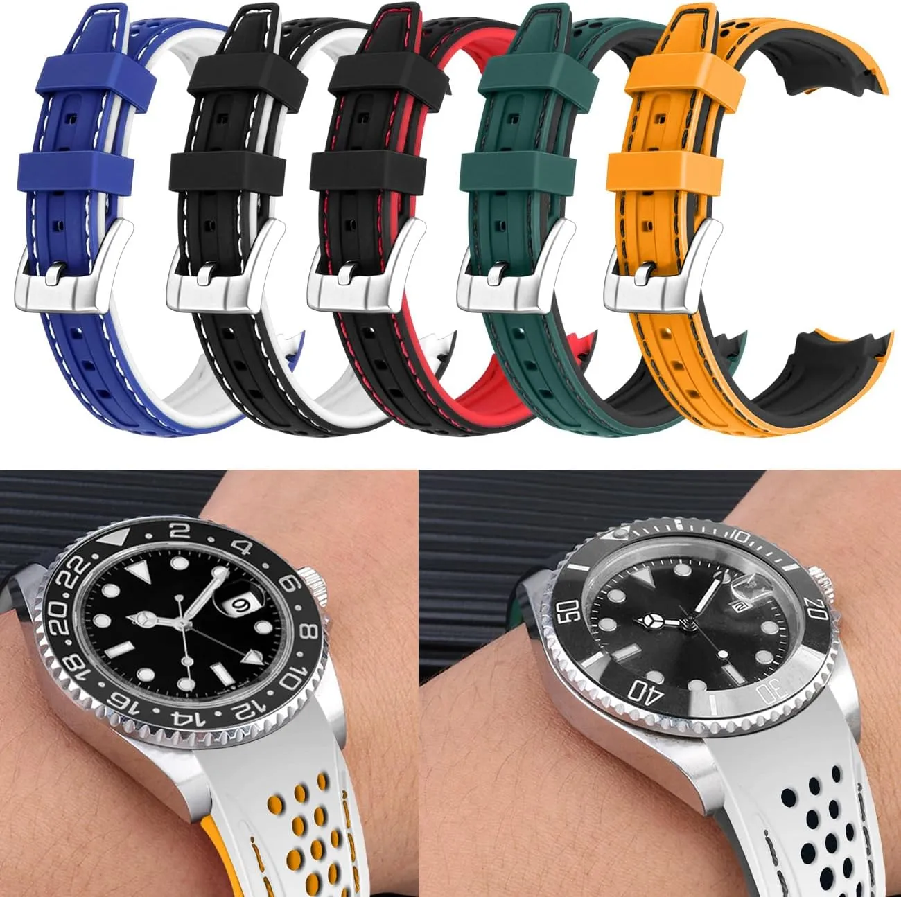 overheat squeak overlap benefit sludge biography 20mm 22mm Racing Sport Rubber Watch Bands Strap Blue Orange Red Black Green for Men Women Durable Two Tone Silicone Curved Ends 