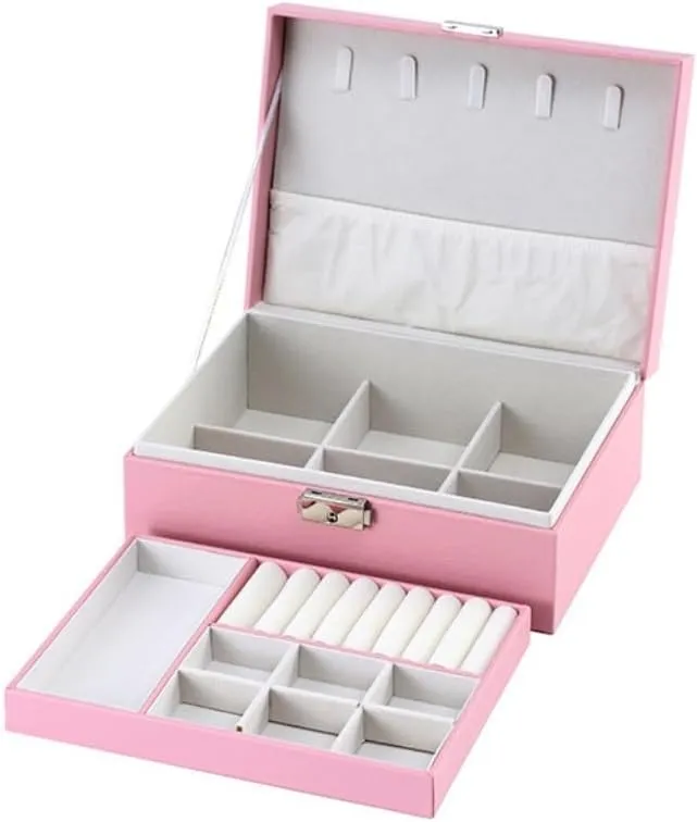 Packaging Leather Box Watch Badge Jewelry Storage Jewelry Box Jewery rural federal ordinary Box(Pink) Jewlry Box Simple Light Luxury Solid Wood Lockable 