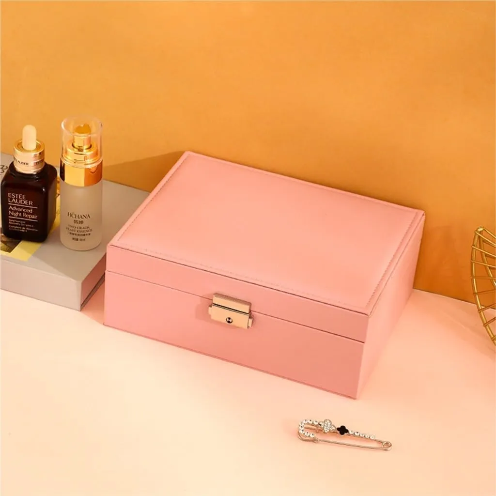 Packaging Leather Box Watch Badge Jewelry Storage Jewelry Box Jewery rural federal ordinary Box(Pink) Jewlry Box Simple Light Luxury Solid Wood Lockable 