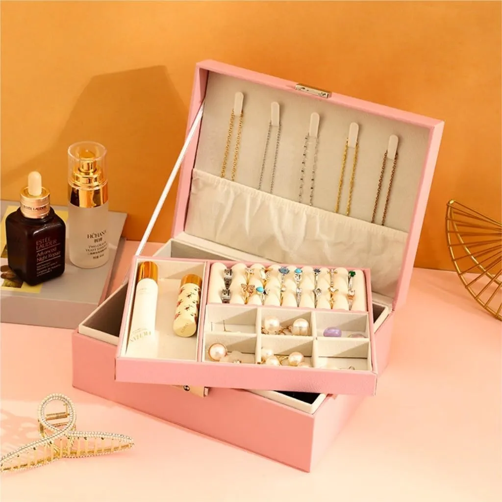Packaging Leather Box Watch Badge Jewelry Storage Jewelry Box Jewery rural federal ordinary Box(Pink) Jewlry Box Simple Light Luxury Solid Wood Lockable 