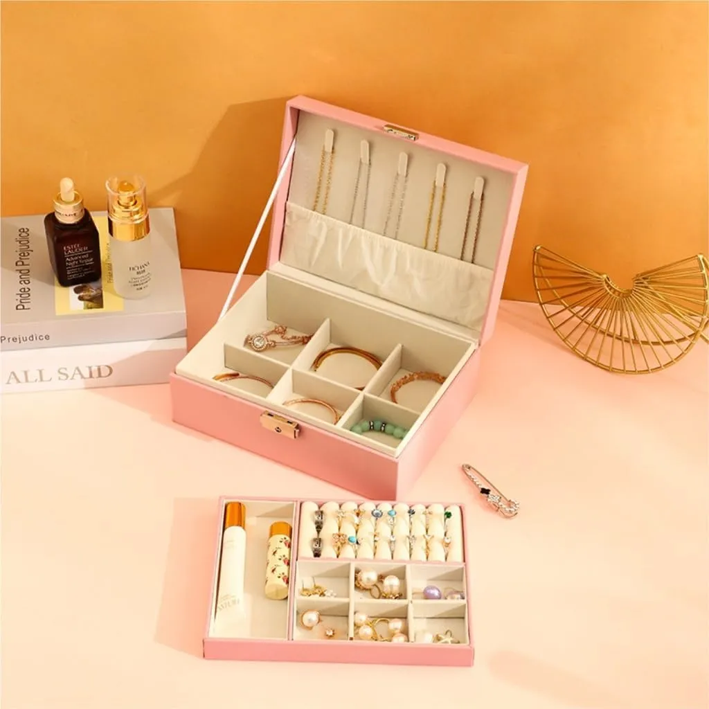 Packaging Leather Box Watch Badge Jewelry Storage Jewelry Box Jewery rural federal ordinary Box(Pink) Jewlry Box Simple Light Luxury Solid Wood Lockable 