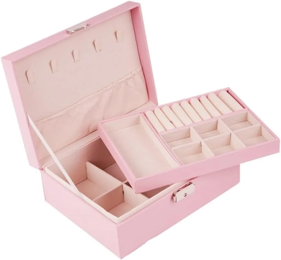 Packaging Leather Box Watch Badge Jewelry Storage Jewelry Box Jewery rural federal ordinary Box(Pink) Jewlry Box Simple Light Luxury Solid Wood Lockable 