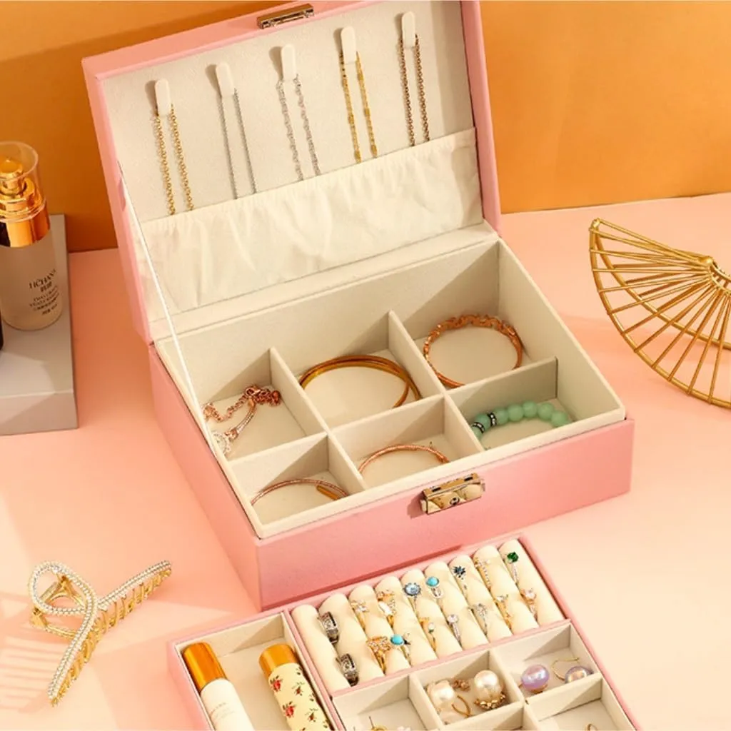 Packaging Leather Box Watch Badge Jewelry Storage Jewelry Box Jewery rural federal ordinary Box(Pink) Jewlry Box Simple Light Luxury Solid Wood Lockable 
