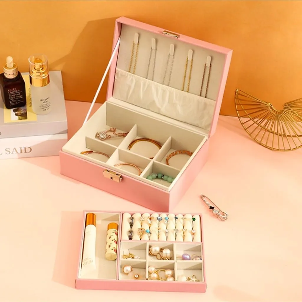 Packaging Leather Box Watch Badge Jewelry Storage Jewelry Box Jewery rural federal ordinary Box(Pink) Jewlry Box Simple Light Luxury Solid Wood Lockable 