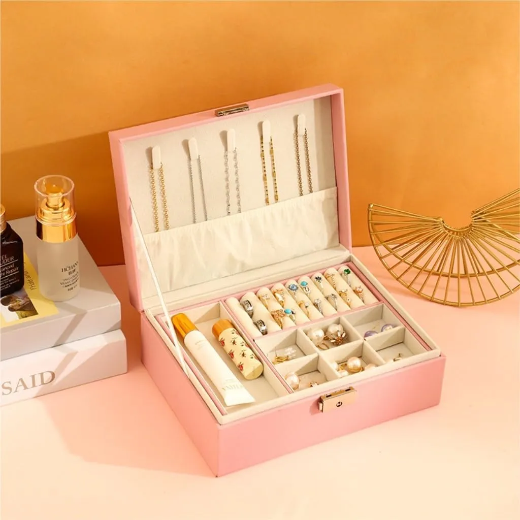 Packaging Leather Box Watch Badge Jewelry Storage Jewelry Box Jewery rural federal ordinary Box(Pink) Jewlry Box Simple Light Luxury Solid Wood Lockable 