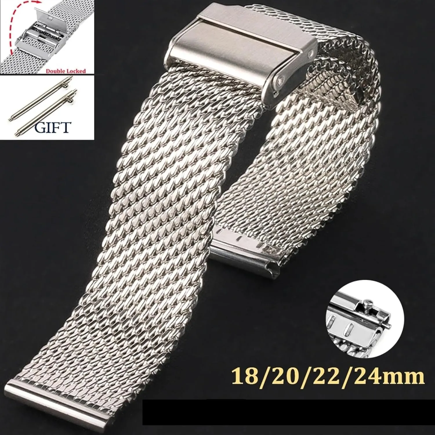 parasitism Men's Women's Replacement Braided Bracelet 18mm20mm Suitable for Traditional Watches Stainless Steel Metal Mesh Watchband 