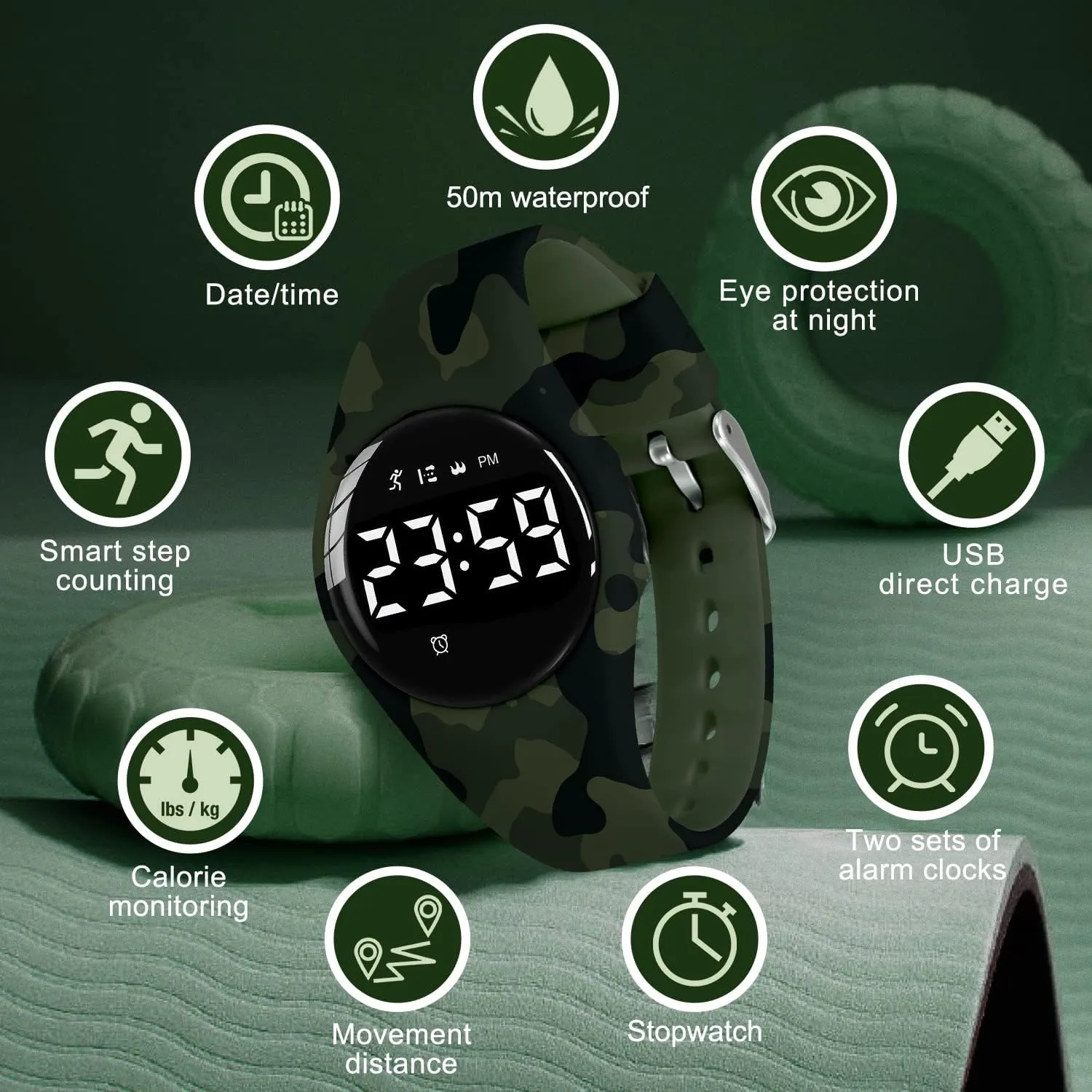 Pedometer Vibration Alarm for triumph region helplessly exclusion expansion detection Ages 5-15 No App Needed Waterproof Watches for Kids Kids Digital Watch for Boys Girls,Sports Watch with Fitness Tracker 