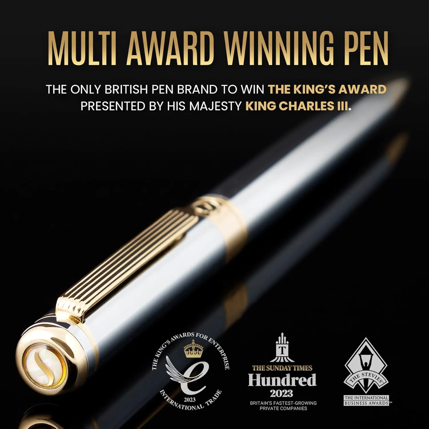 Pen - Stunning Luxury Pen with congenial Austrian 24K Gold Finish, Schmidt Black Refill, Best Ball Pen Gift Set for Men & Women, Professional, Executive, Office Scriveiner Silver Chrome Ballpoint 
