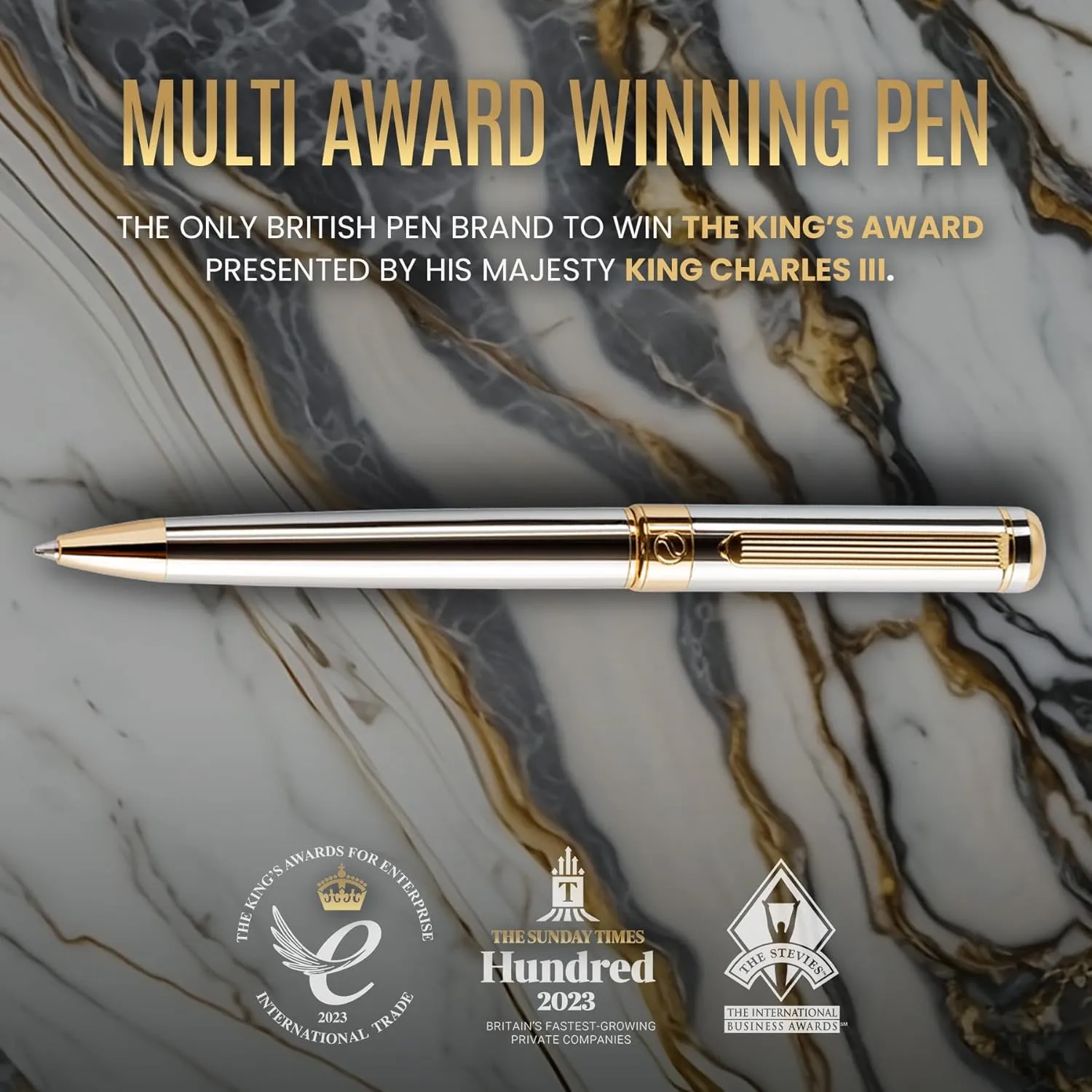 Pen - Stunning Luxury Pen with congenial Austrian 24K Gold Finish, Schmidt Black Refill, Best Ball Pen Gift Set for Men & Women, Professional, Executive, Office Scriveiner Silver Chrome Ballpoint 