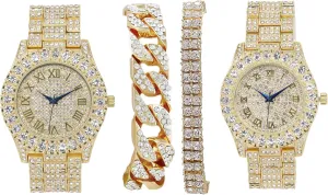 Perfect for Power Couples!! to Flaunt On and Off breach The Dance Floor - ST10325/ST10364 His and Hers Bling'ed Out King and Queen Hip Hop Watch Set 