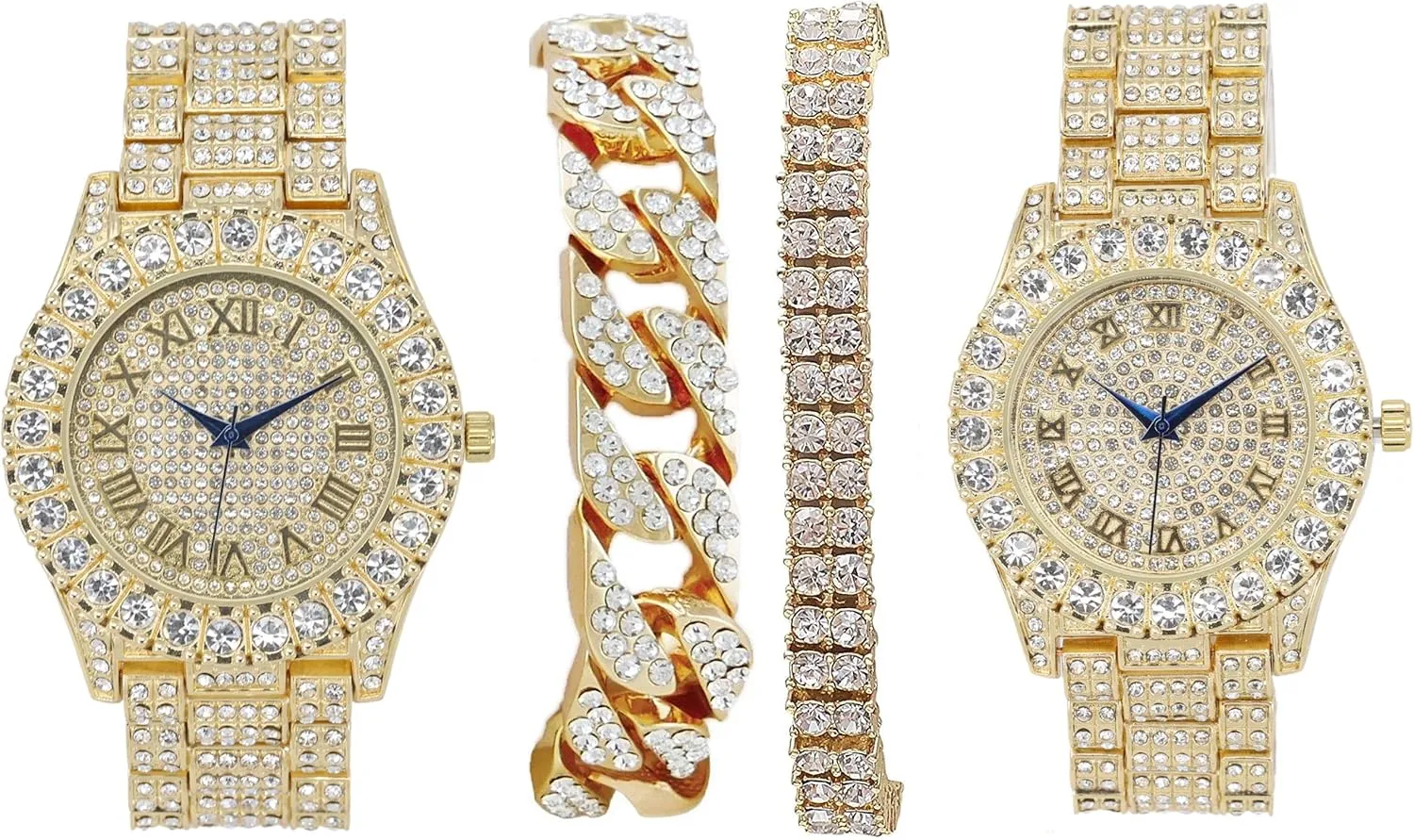 Perfect for Power Couples!! to Flaunt On and Off breach The Dance Floor - ST10325/ST10364 His and Hers Bling'ed Out King and Queen Hip Hop Watch Set 