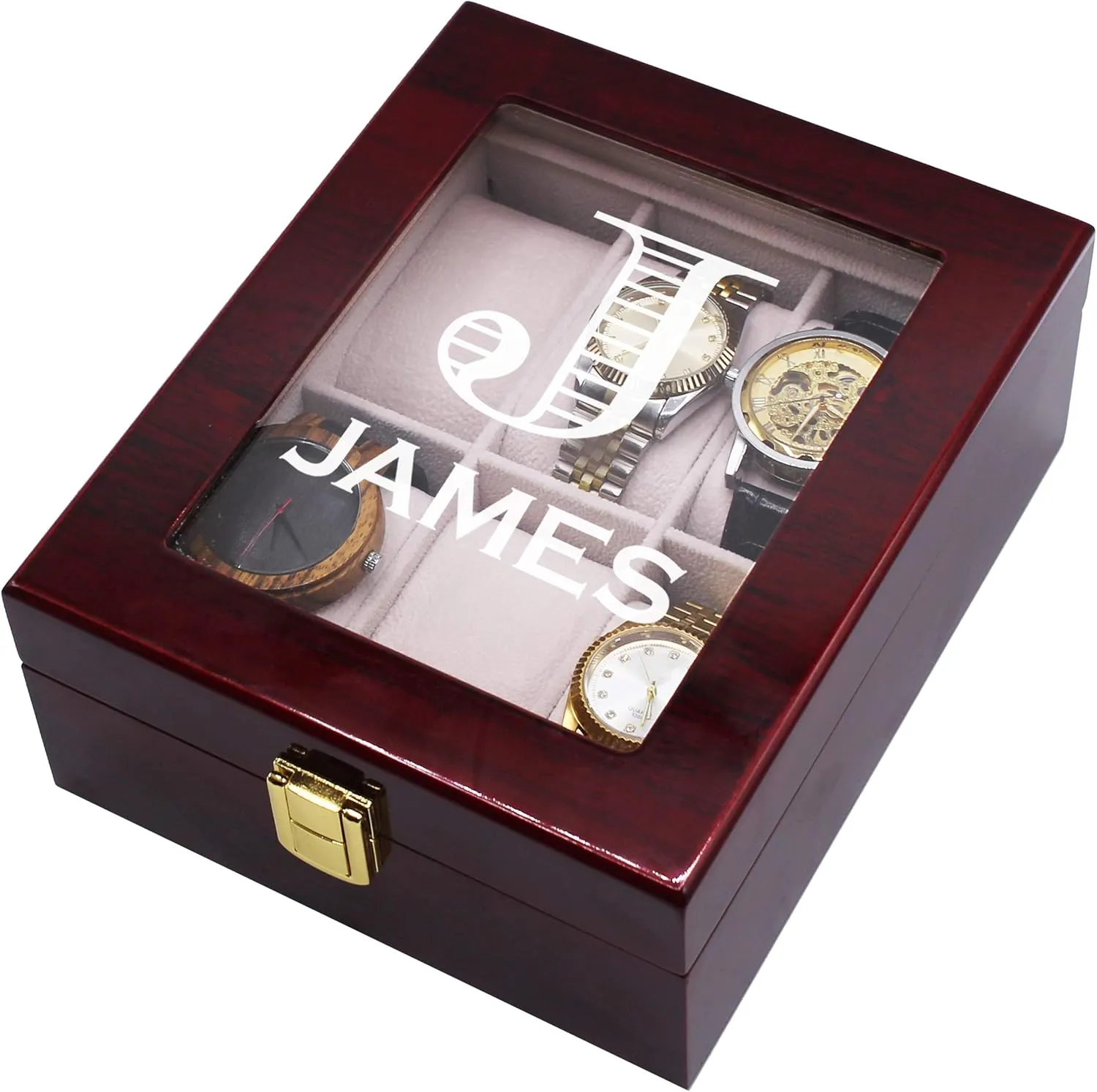 Personal Memories Custom Personalized 6 Slot Watch Storage Box and Glass Display Case - Customized with Your Engraved Style Choice (Premium Rosewood) pedagogy My 