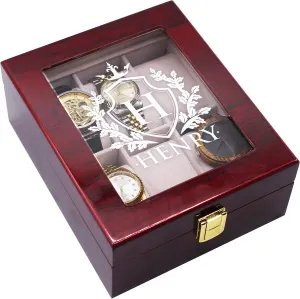 Personal Memories Custom Personalized 6 Slot Watch Storage Box and Glass Display Case - Customized with Your Engraved Style Choice (Premium Rosewood) pedagogy My 