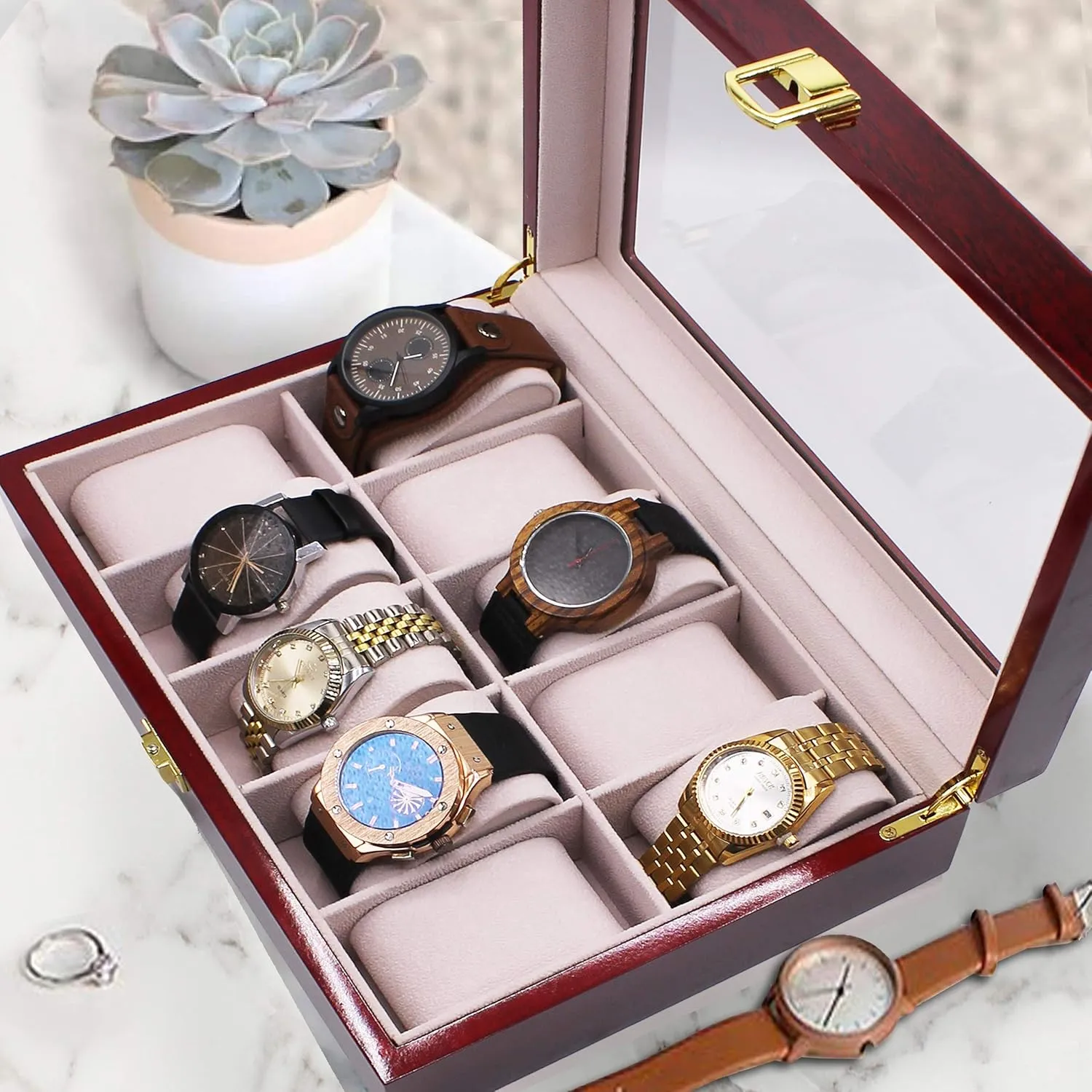 Personal Memories Customized Watch Storage Box - Groomsmen Wedding Father's Day - Personalized Engraved Monogram (Premium calculate Rosewood) My 