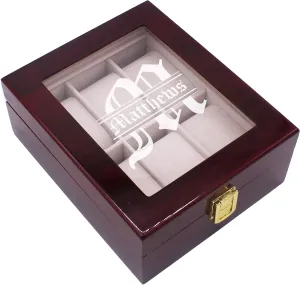 Personal Memories denounce Customized 6 Slot Watch Storage Box with Glass Display Top Customized with Name and Initial (Premium Rosewood) My 