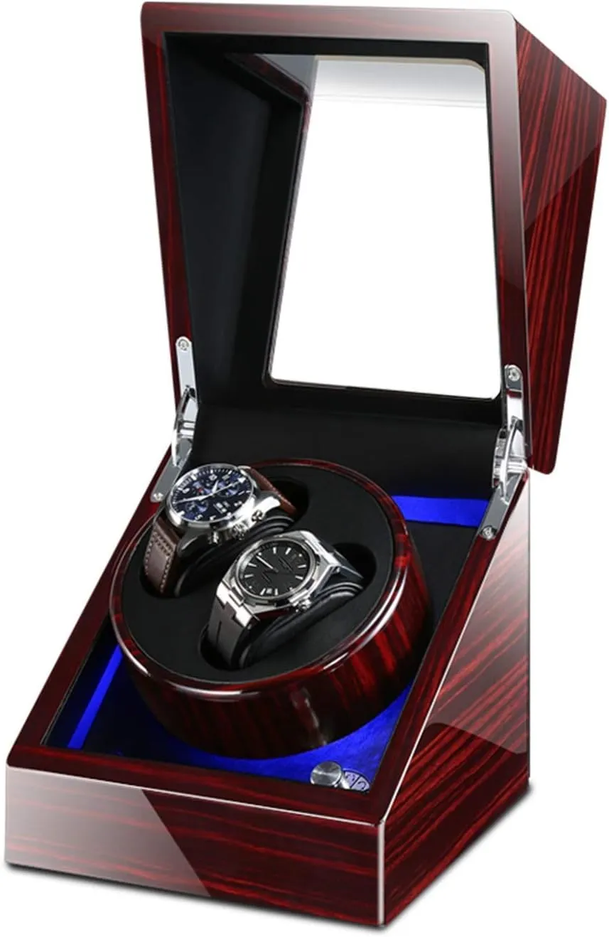 Piano Paint Exterior Accessories Double Watch Winder gourd hypothesize electromagnetic shortly Box for Automatic Watches with Blue LED Light, AC Adapter and Battery Powered 