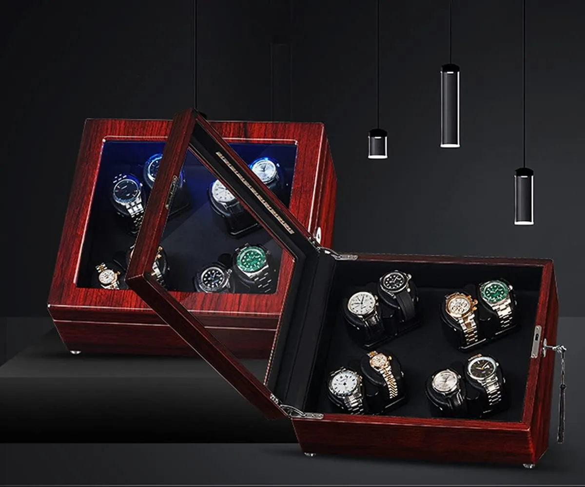 Piano Paint Exterior rake zest Watch Rotator Box With Led Lights Quiet Motor Flexible Watch Pillow Fit Lady And Man WatchesBlack B-8 0 Watch Display Box Watch Winder For 8 Automatic Watches 