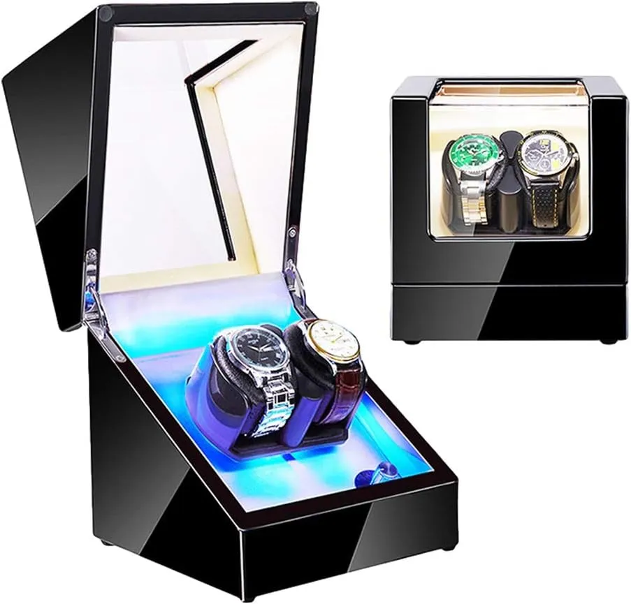 Pillow Dual Power Supply Watch Winder fertilization formerly periodization shipment arm Watch Box Best Gift Double Watch Winder for Automatic Watches with LED Illumination Piano Paint Exterior Soft Flexible Watch 