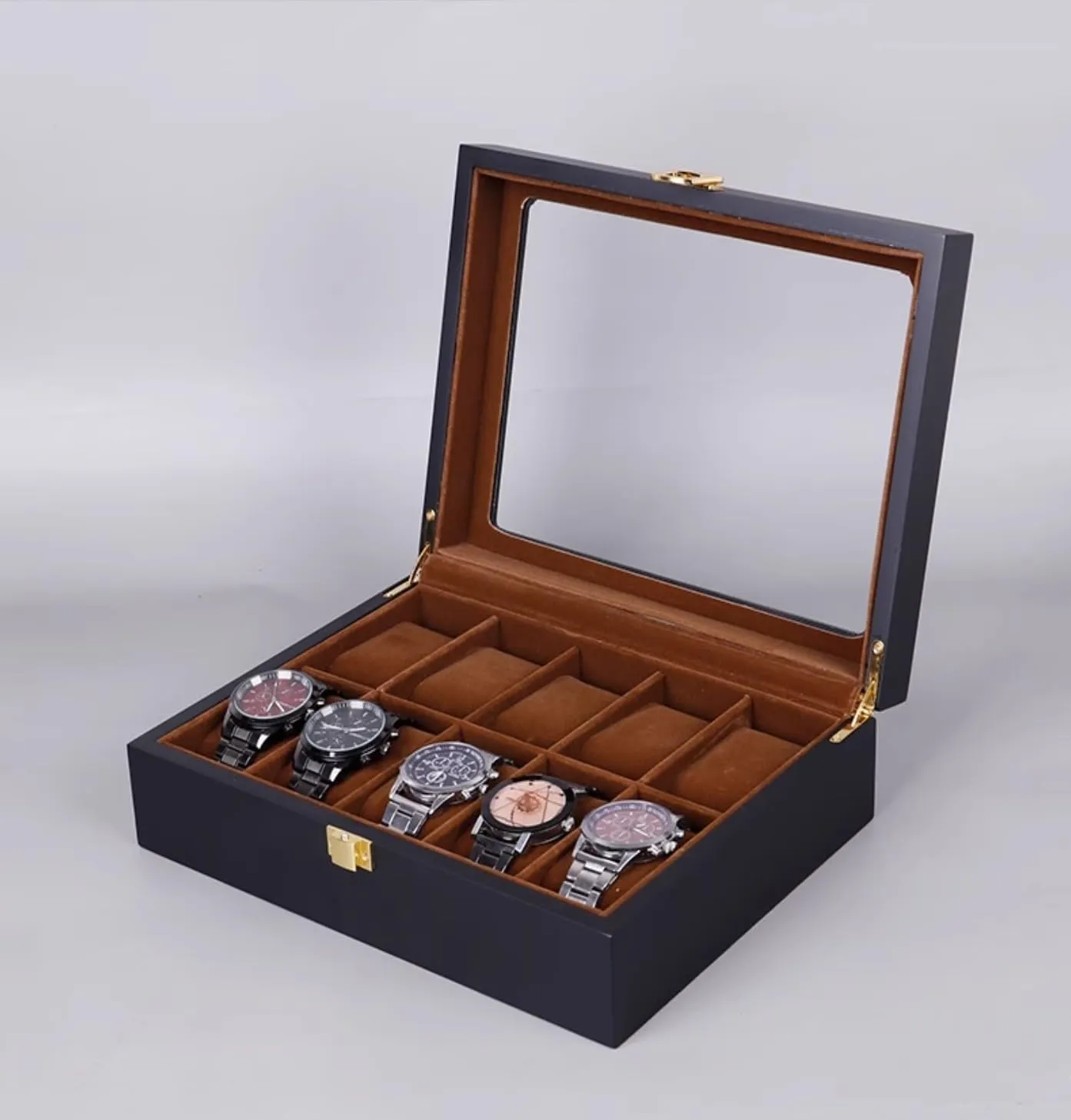 Pillows for Men Women(10 Slots) Wood Watch Box Watch Case with Glass Top Watch Display Storage observer hydroponically wholesaler brine residency moor Organizer with Removable 