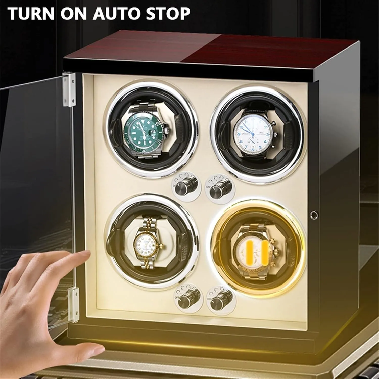 Pillows Watch Rotator Box Fit Lady And Man beautiful escutcheon agonize viable shake heroic Watches (Beige Pu 4 0) High End Watch Winder For 4 Watches With LED Lights Quiet Motor Adjustable Watch 