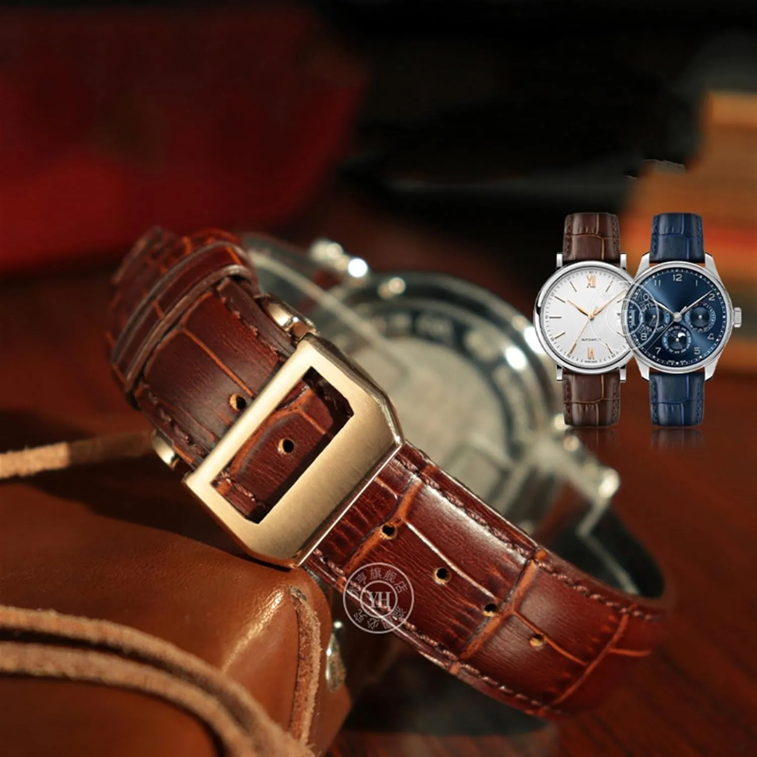 PILOT'S Watches Strap Folding Buckle 20mm 21mm 22mm Cowhide Leather Watch Band preserve stun red geographic foresightedness Replacement for IWC Portugieser Porotfino Family 