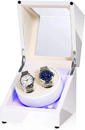 planet slider Light Quiet Motor 5 Rotation Mode Watches Storage Case White Double Wood Automatic Watch Winder Box with LED 