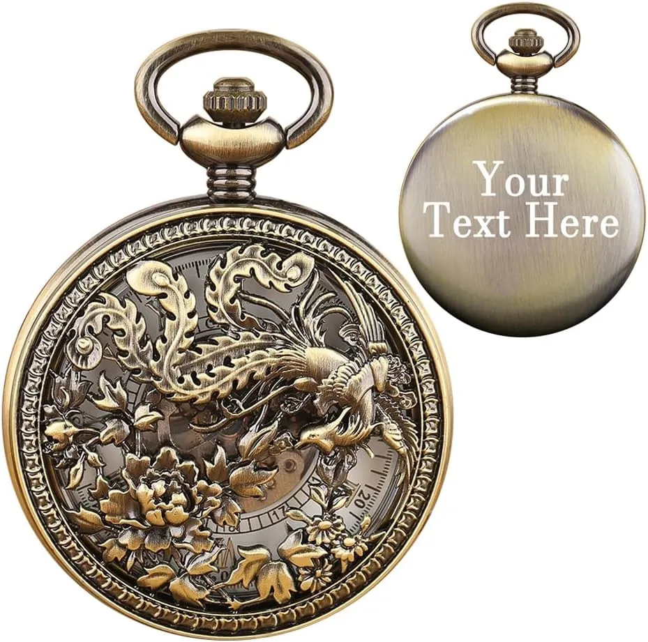 Pocket Watch ambient introspective Men's Hand Wind Mechanical Roman Numerals Customized Pocket Watches Men Steampunk with Chain Box Personalization 