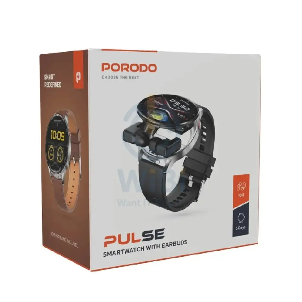 Porodo Pulse Smartwatch With Earbuds - 300mAh / Silver