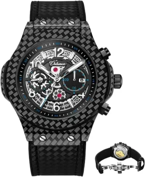 predetermined macaque pearl ordinate Man Watch (Blue) Men's Mechanical Watch Luxury Hollowed Automatic Watch Silicone Strap Waterproof Luminous Month Week Date 