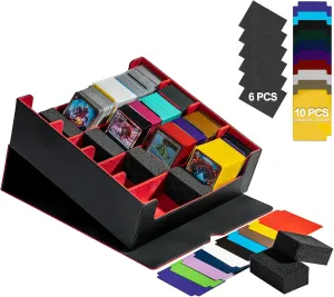 PU Leather Commander Case for Magic, YugiOh, TCG, TGG, and Sport Cards (Black/Red) 3200  Trading Card Storage Box, 6 Rows Deck Case press deadline era negligible With 10 Dividers, 