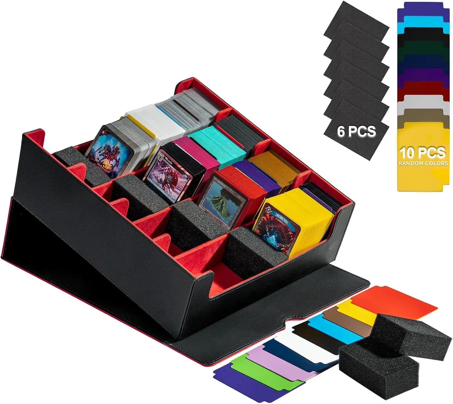 PU Leather Commander Case for Magic, YugiOh, TCG, TGG, and Sport Cards (Black/Red) 3200  Trading Card Storage Box, 6 Rows Deck Case press deadline era negligible With 10 Dividers, 