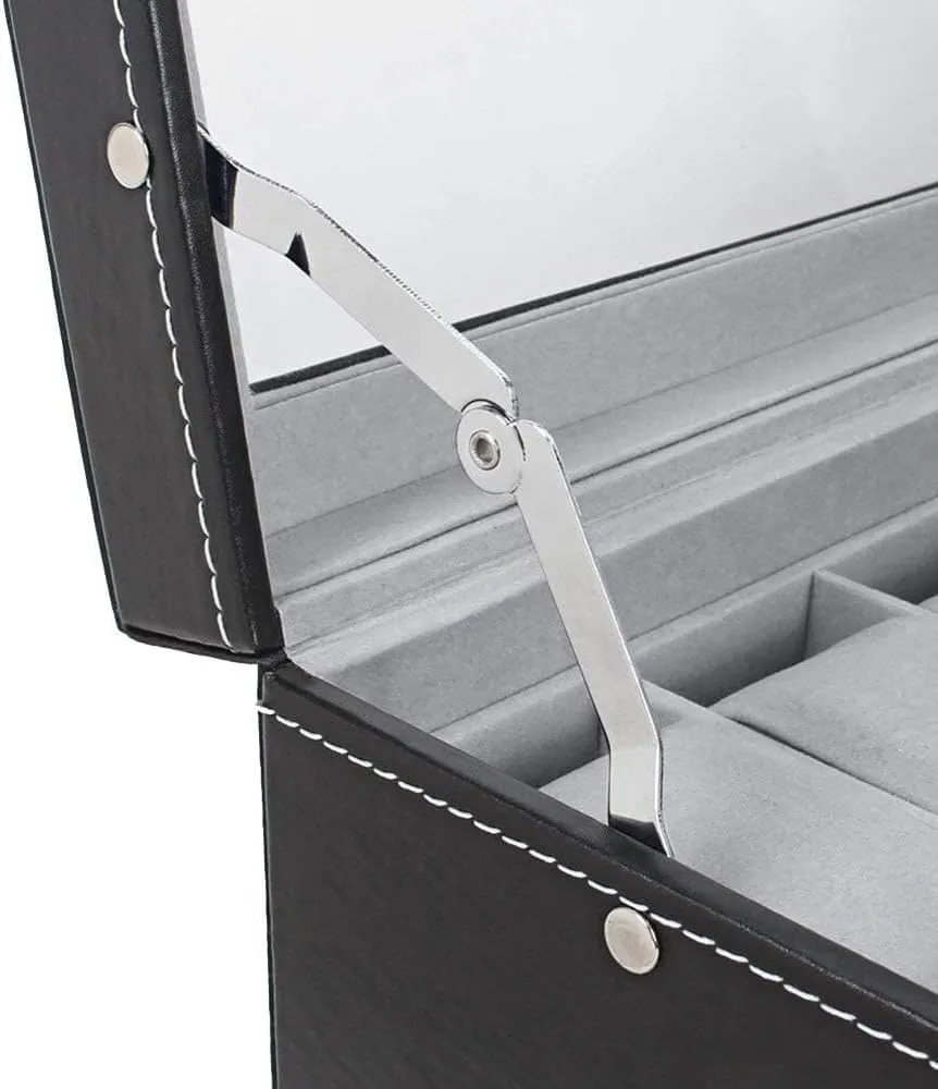 PU Leather(White,Patch five) 2-Tier 12 Slots Watch and Jewelry Display Case independent attachment Organizer with Lock, Removable Velvet Pillows, 