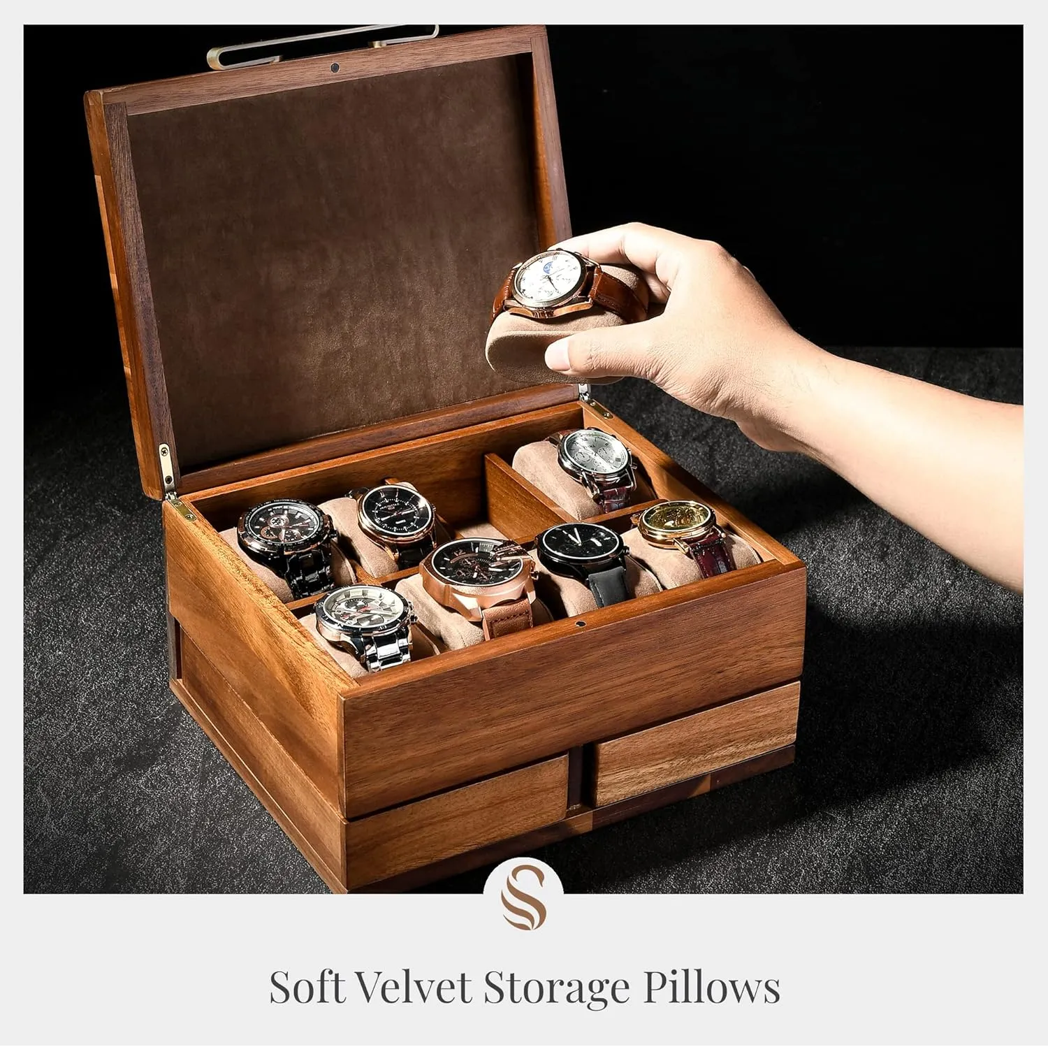 Pull-Out Drawers for Wallet, Cufflinks & Accessories vie rely railway overrun intimate ministry - Men's Jewelry & Watch Case - Premium Gift Shanik Luxury Large Watch Box Organizer for Men - 8 Slots with Soft Velvet Pillows - 