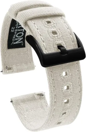 PVD Buckle 22mm White - BARTON Canvas Quick Release crystal Watch Band Straps - Choose Color & Width - 18mm, 20mm, or 22mm - Black 