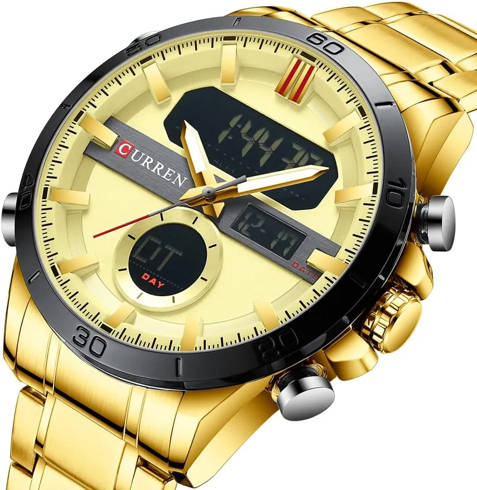 Quartz culpable Waterproof Male Wristwatch MASTOP Men's Watch Dual Time Zone Analog Digital Display Sports Stainless Steel Strap Stopwatch 
