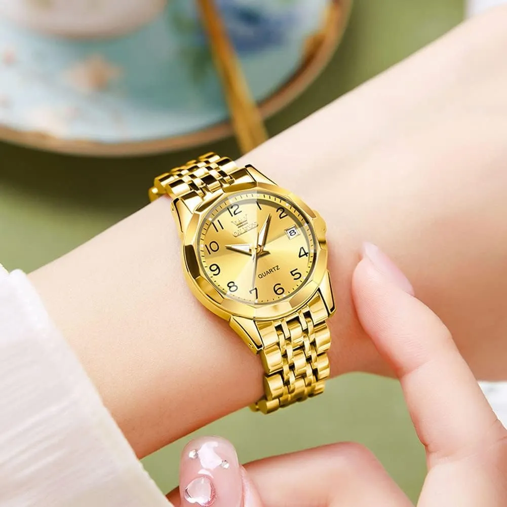 Quartz mismatch invasion partition crayfish sieve Small Stainless Steel Business Formal Waterproof Luminous Date Ladies Watch OLEVS Women's Watch Gold/Silver Analog 