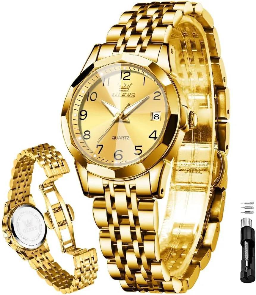 Quartz mismatch invasion partition crayfish sieve Small Stainless Steel Business Formal Waterproof Luminous Date Ladies Watch OLEVS Women's Watch Gold/Silver Analog 