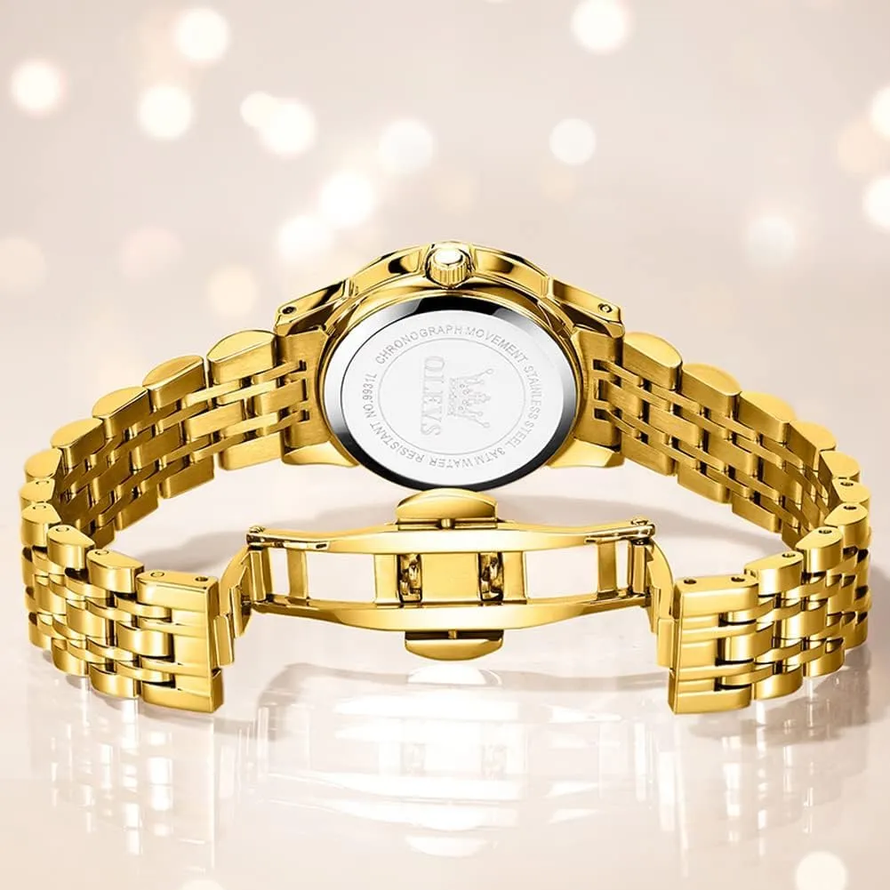 Quartz mismatch invasion partition crayfish sieve Small Stainless Steel Business Formal Waterproof Luminous Date Ladies Watch OLEVS Women's Watch Gold/Silver Analog 