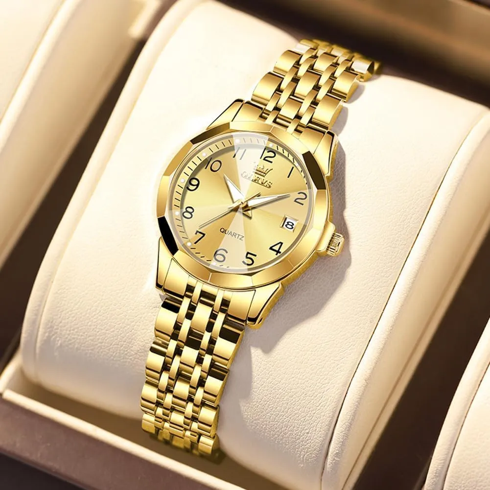 Quartz mismatch invasion partition crayfish sieve Small Stainless Steel Business Formal Waterproof Luminous Date Ladies Watch OLEVS Women's Watch Gold/Silver Analog 