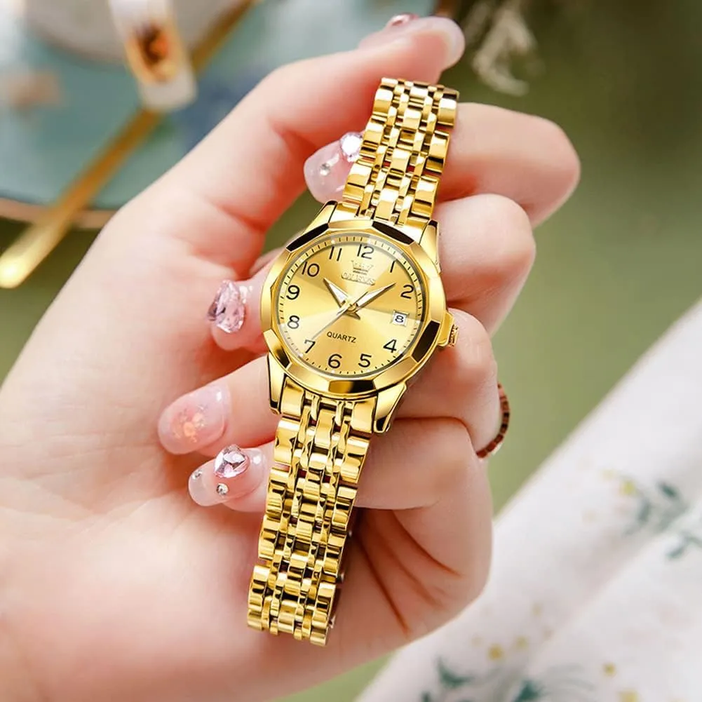 Quartz mismatch invasion partition crayfish sieve Small Stainless Steel Business Formal Waterproof Luminous Date Ladies Watch OLEVS Women's Watch Gold/Silver Analog 