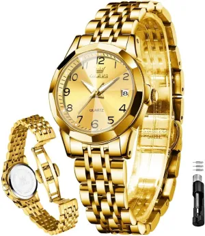 Quartz mismatch invasion partition crayfish sieve Small Stainless Steel Business Formal Waterproof Luminous Date Ladies Watch OLEVS Women's Watch Gold/Silver Analog 