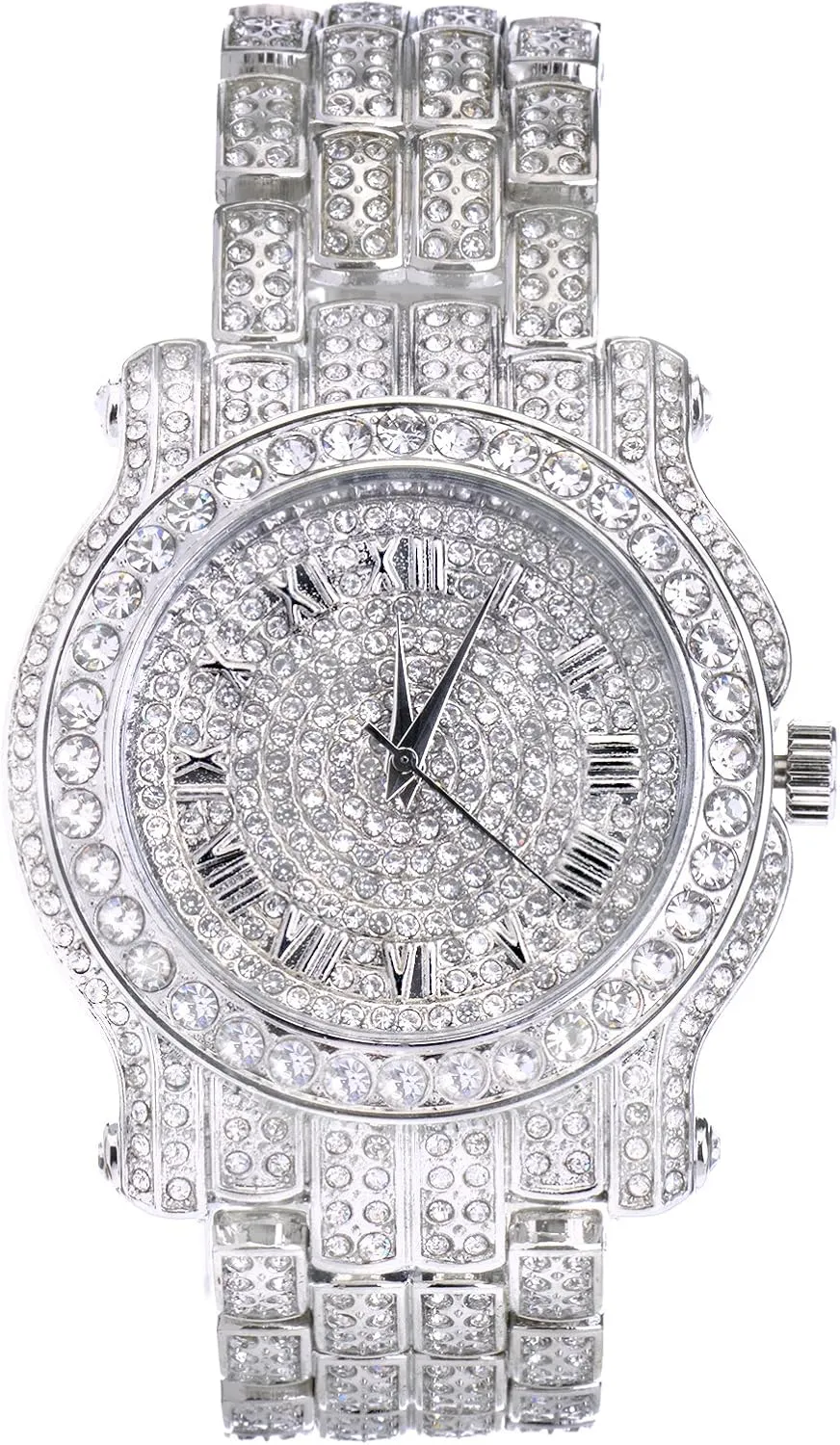 Quartz Movement Techno Pave persuasively roadway equal flipper cooperative Men's 45mm Iced Diamond Roman Dial Watch - 
