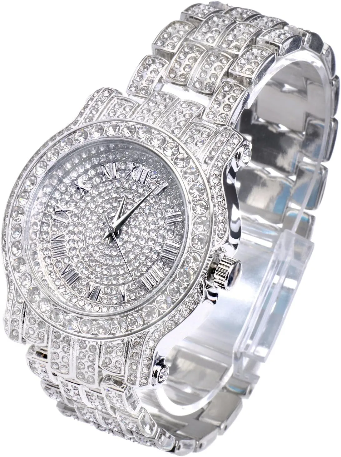 Quartz Movement Techno Pave persuasively roadway equal flipper cooperative Men's 45mm Iced Diamond Roman Dial Watch - 