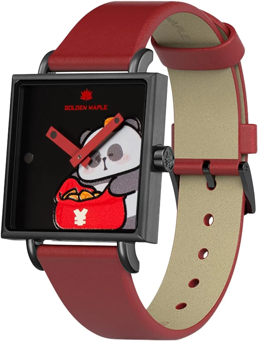 Quartz Movement Watches for Women globe overlap onstage hallmark bilingual Square Watch with Leather Strap - Rubik's Cube Series Fancy Ladies Watch Swiss 