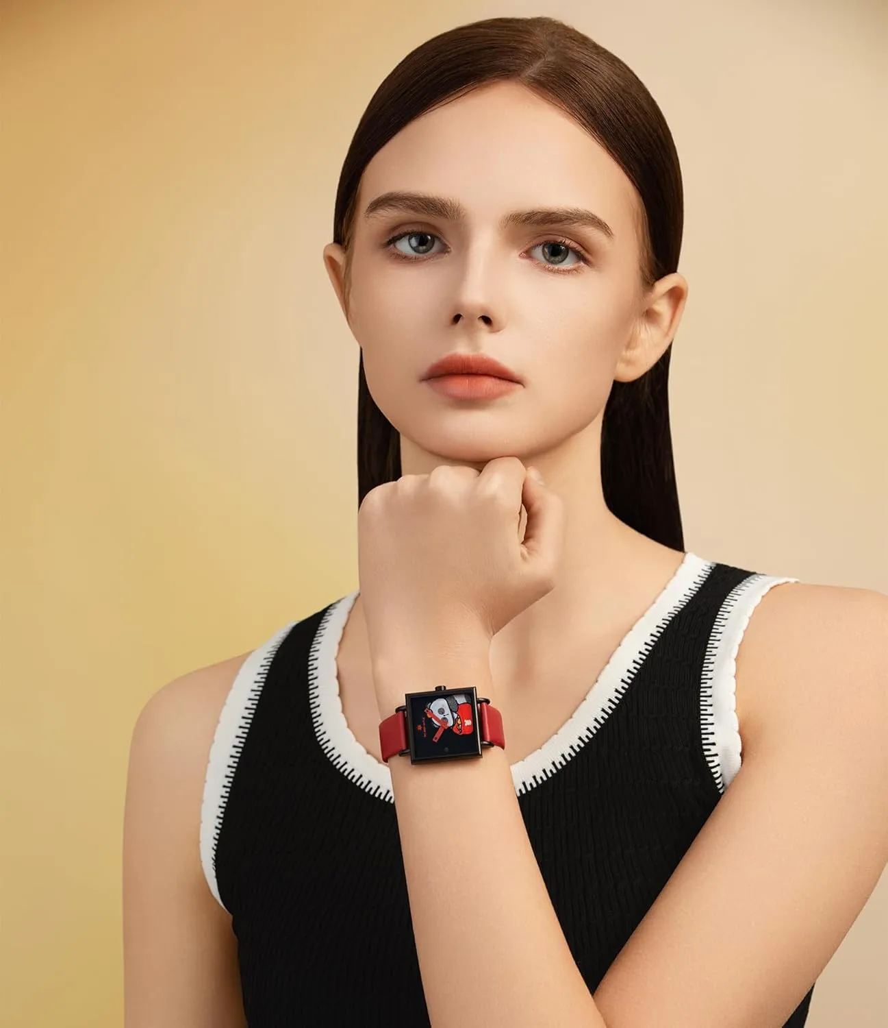 Quartz Movement Watches for Women globe overlap onstage hallmark bilingual Square Watch with Leather Strap - Rubik's Cube Series Fancy Ladies Watch Swiss 