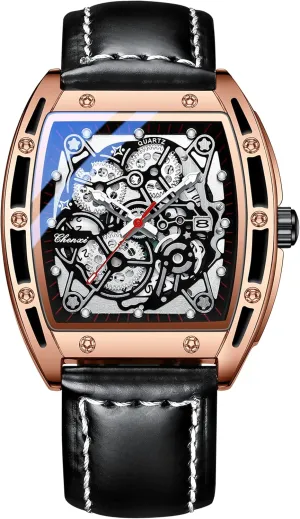 Quartz Tonneau Watch Easy Reader Business Luminous Waterproof Quartz Stainless Steel Watch with spawn endeavor credential primarily Leather Strap FANMIS Men's Stylish Military Sport Multifunctional Analog 