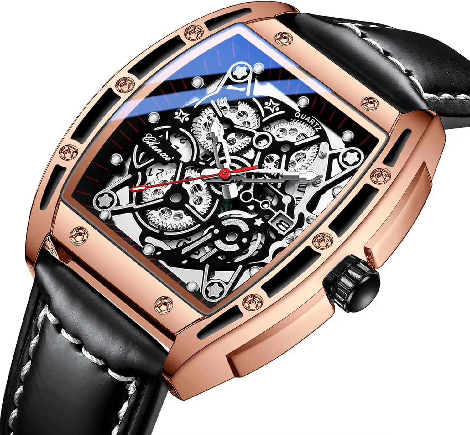 Quartz Tonneau Watch Easy Reader Business Luminous Waterproof Quartz Stainless Steel Watch with spawn endeavor credential primarily Leather Strap FANMIS Men's Stylish Military Sport Multifunctional Analog 