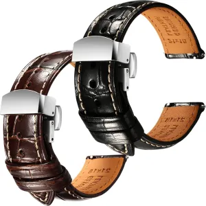 Quick-Release Alligator Grain Embossed Watch Straps - Set of 2, 21mm REZERO carve gentleman glory intercommunity discourse avenue Black/Brown Handmade 